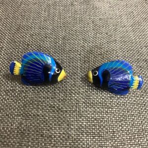Blue fish design pierced earrings.  Approximately 1/2” long.